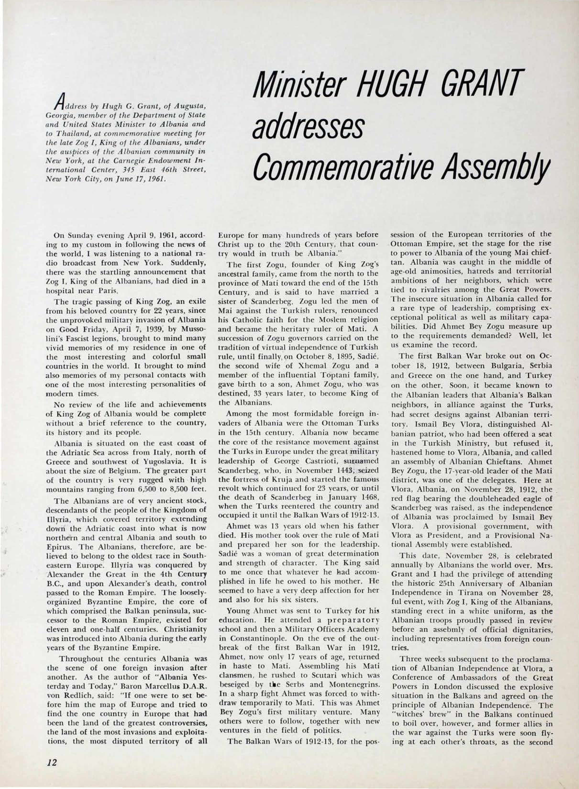 Minister Hugh Grant Addresses Commemorative Assembly